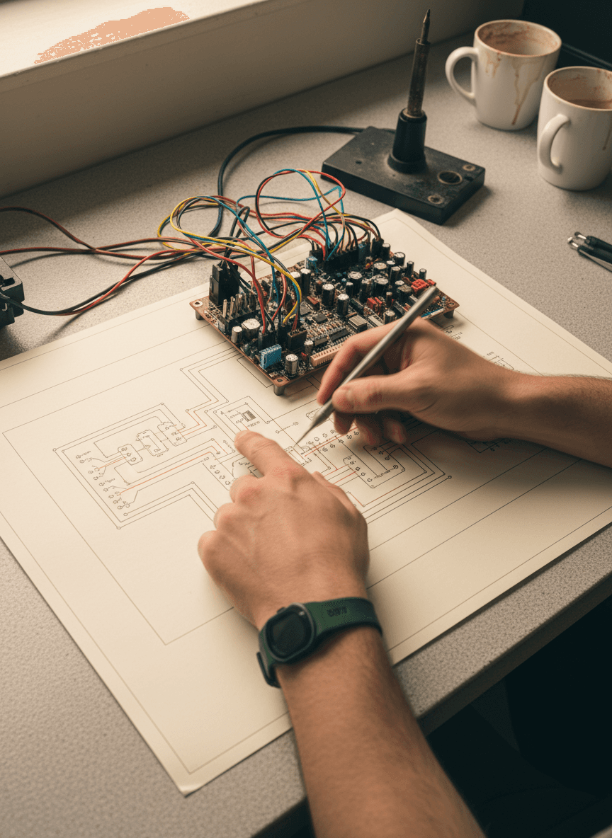 Mains en mouvement sur un clavier, lumiere chaude de lampe de bureau